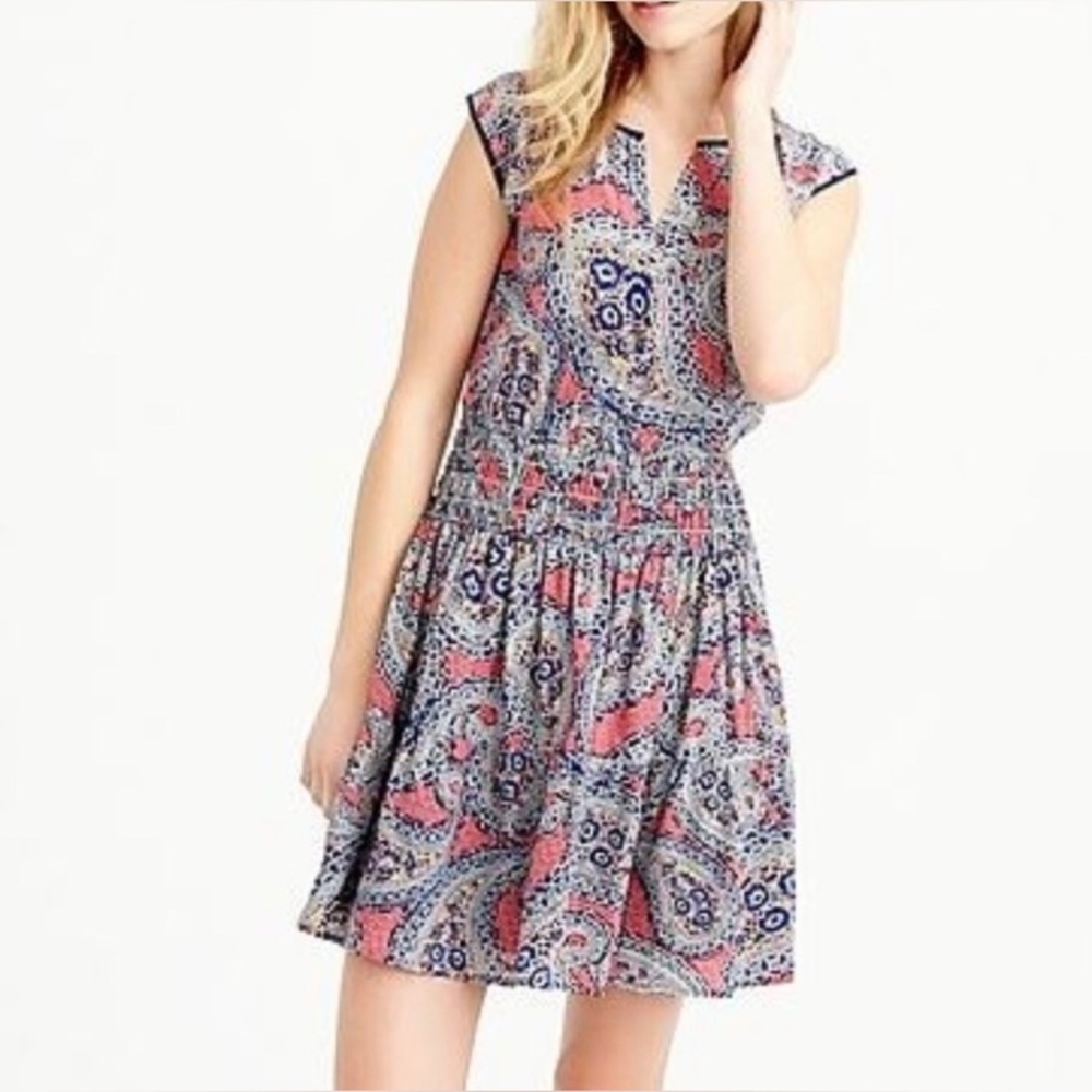 J.CREW Gathered Waist Paisley Mini Dress size 00 NWT $168